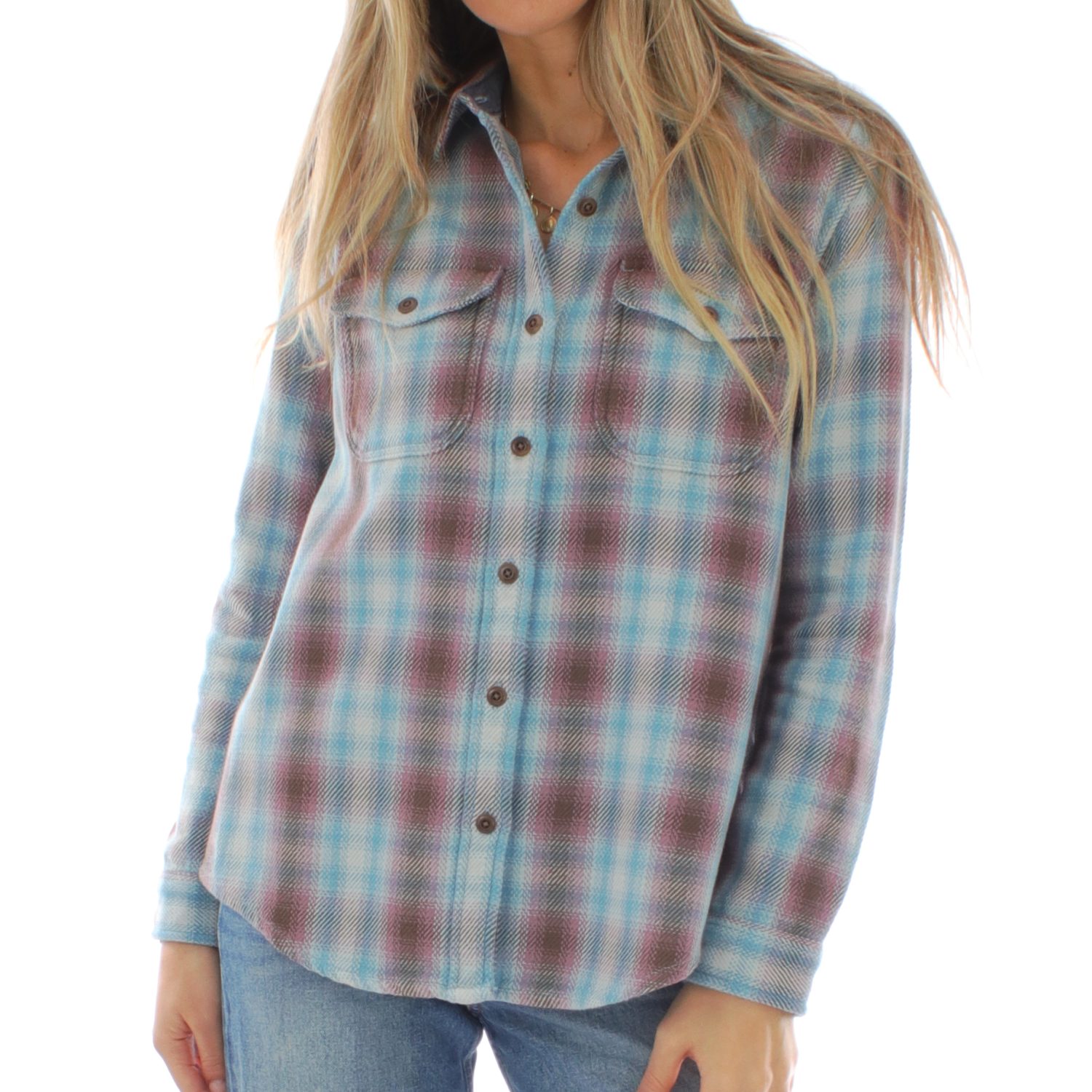Hemd – Kariert – Violett/Blau/Braun (langarm Baumwoll-Hemd für Damen)